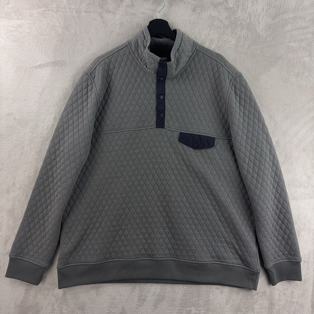 UNTUCKit Quilted Pullover Mens Size XXLarge Gray Snap Front Long‎ Sleeve